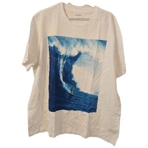 White and Blue Old Navy Men's Crew-Neck Surfing Graphic T-Shirt